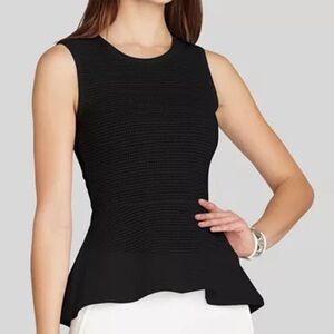 BCBGMaxAzria Black Evia Peplum Textured Sleeveless Blouse